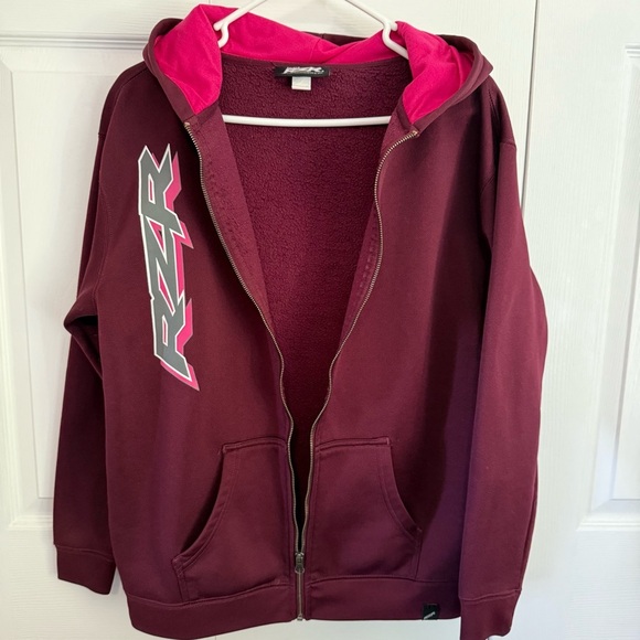Polaris RZR Burgundy and Pink Zip-Up Hoodie size kids XL L 26” Pit to pit 21” - Picture 2 of 9